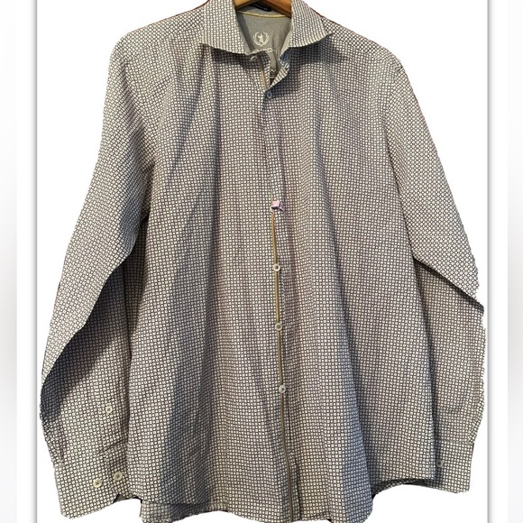 Bugatchi Uomo Shirt Adult Sz M Classic Fit Blue White Button Up Casual Cotton - Picture 2 of 12